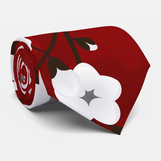 Asia Floral White Cherry Blossom Red Stropdas (Opgerold)