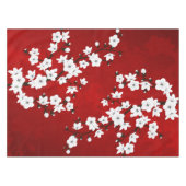 Asia Floral White Cherry Blossom Red Tafelkleed (Voorkant (Horizontaal))