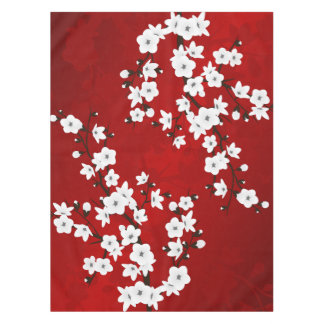 Asia Floral White Cherry Blossom Red Tafelkleed