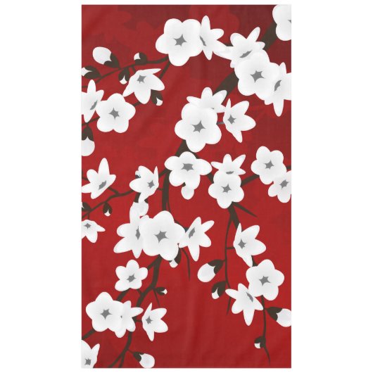 Asia Floral White Cherry Blossom Red Tafelkleed (Voorkant)