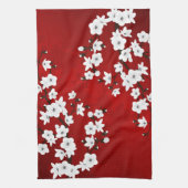 Asia Floral White Cherry Blossom Red Theedoek (Verticaal)