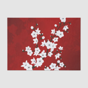 Asia Floral White Cherry Blossom Red Tissuepapier