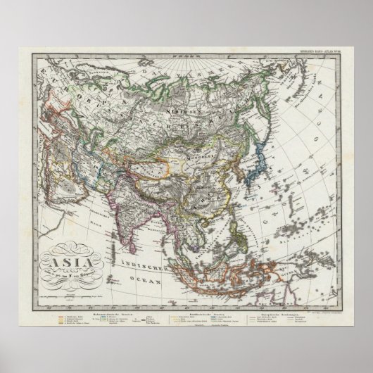 Asia Map door Stieler Poster (Voorkant)