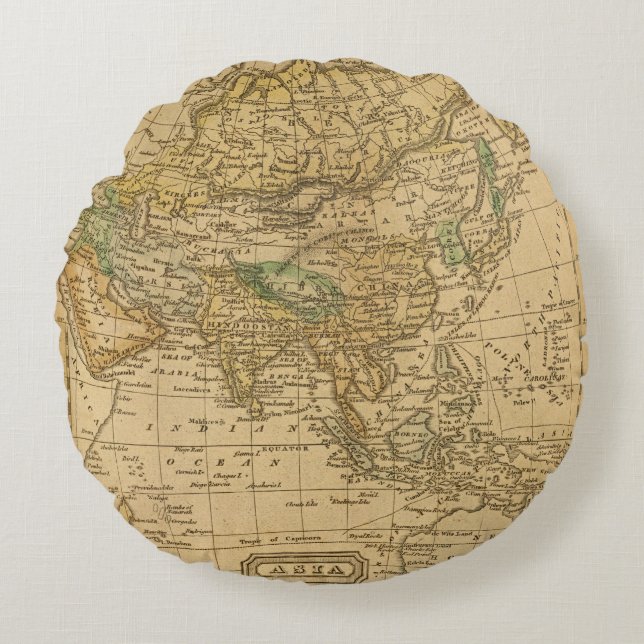 Asia Map door Worcester Rond Kussen (Voorkant)