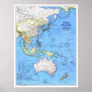 "Asia-Pacific-Region: 1989 Gedetailleerde KAART .. Poster