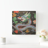Asian Art Bright Colorful | Dragon Vierkante Klok (Huis)