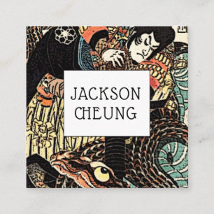 Asian Art Japanse Samurai Warrior Slays Serpent Vierkante Visitekaartje