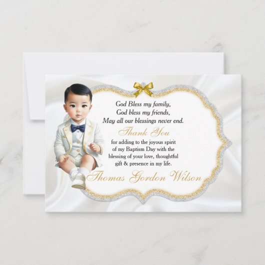 Asian Baby Boy Baptism Communauteit Dank je Bedankkaart (Voorkant)