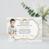 Asian Baby Boy Baptism Communauteit Dank je Bedankkaart (Staand voorkant)