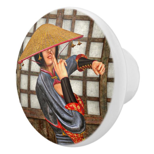 Asian Battle Woman Keramische Knop (Rechts)