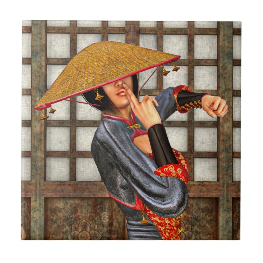 Asian Battle Woman Tegeltje (Voorkant)