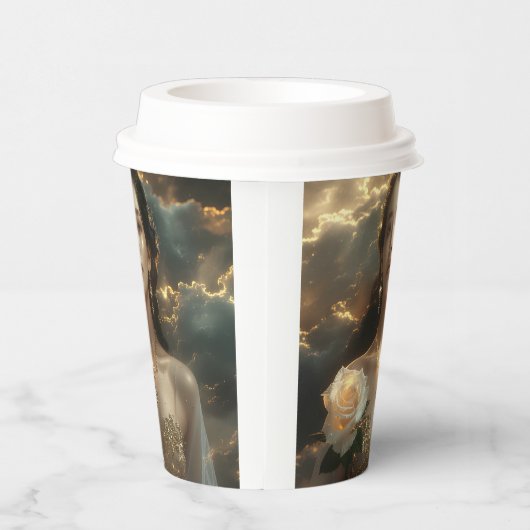 Asian Beauty With White Rose Papieren Bekers (Rechts)