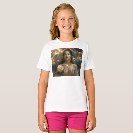 Asian Beauty With White Rose T-shirt (Voorkant volledig)