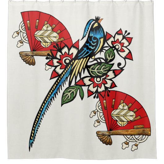 Asian Bird Deco Douchegordijn (Voorkant)