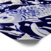 Asian Blue & White Koi Fish Pond Chinoiserie Art Poster (Hoek)