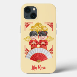 Asian Boy and Girl Illustration - Red White Gold Case-Mate iPhone Case