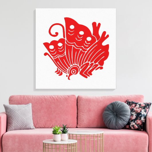 Asian Butterfly Japanse Kamon Design Canvas Afdruk (Insitu (Woonkamer))
