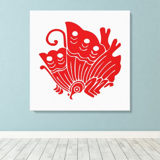Asian Butterfly Japanse Kamon Design Canvas Afdruk (Insitu (Houten vloer))