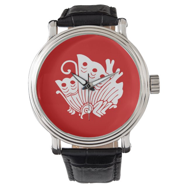 Asian Butterfly Japanse Kamon Design Horloge (Voorkant)