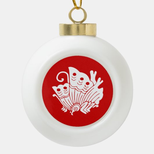 Asian Butterfly Japanse Kamon Design Keramische Bal Ornament (Voorkant)