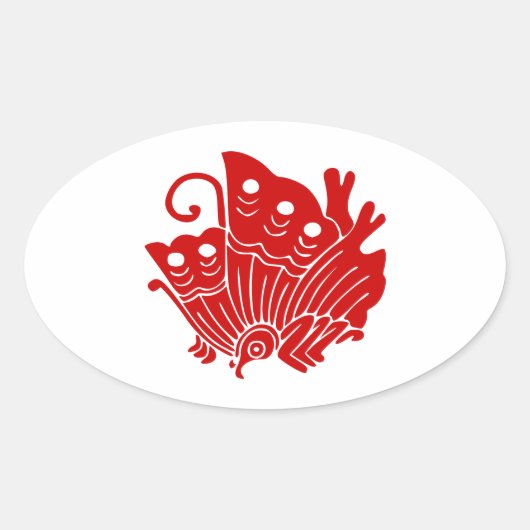 Asian Butterfly Japanse Kamon Design Ovale Sticker (Voorkant)