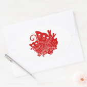 Asian Butterfly Japanse Kamon Design Ovale Sticker (Envelop)