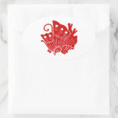 Asian Butterfly Japanse Kamon Design Ovale Sticker (Tas)