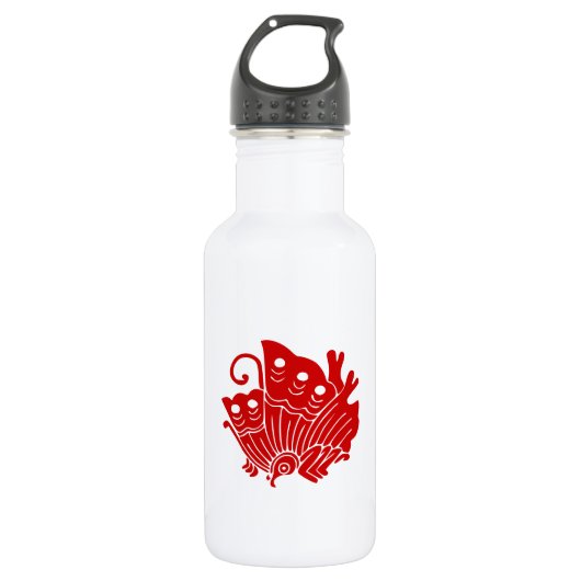 Asian Butterfly Japanse Kamon Design Waterfles (Voorkant)