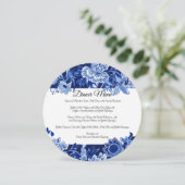 Asian Chinoiserie Navy Blue Floral Dinner Menu Kaart (Staand voorkant)