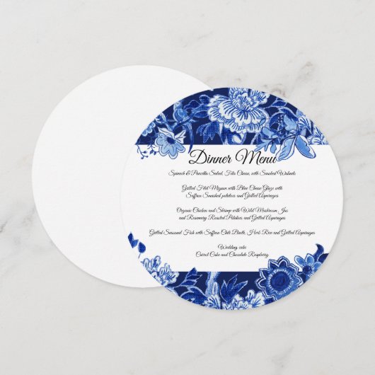 Asian Chinoiserie Navy Blue Floral Dinner Menu Kaart (Voorkant / Achterkant)