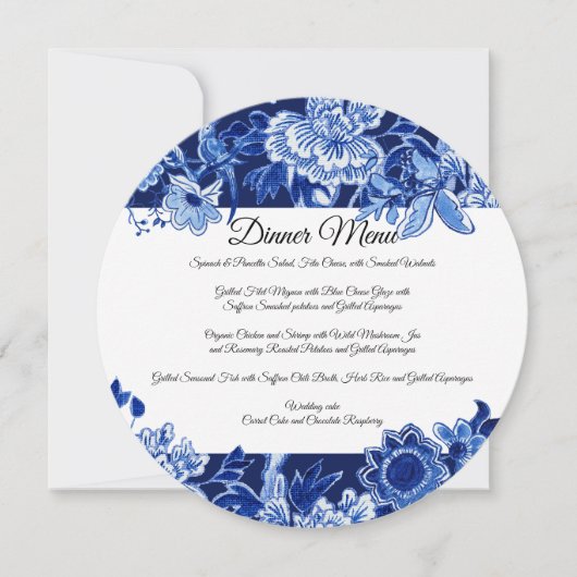 Asian Chinoiserie Navy Blue Floral Dinner Menu Kaart (Voorkant)