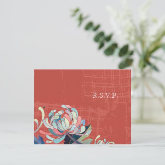 Asian Chrysanthemum Red Wedding RSVP (Staand voorkant)