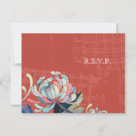 Asian Chrysanthemum Red Wedding RSVP Kaartje