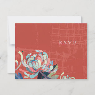 Asian Chrysanthemum Red Wedding RSVP Kaartje