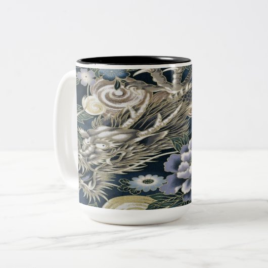 Asian Dragon Floral Pattern Coffee Mok (Voorkant links)