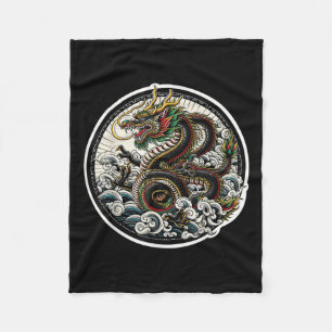 Asian Dragon Green Lucky Tattoo Design Kleurrijk V Fleece Deken