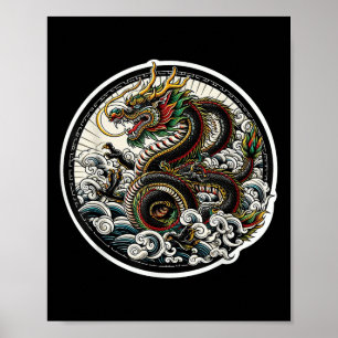 Asian Dragon Green Lucky Tattoo Design Kleurrijk V Poster
