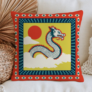 Asian Dragon Illustration Bold Maximalist Quirky Kussen