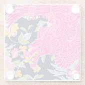 Asian Dragon - Roze op Navy Floral Glazen Onderzetter (Achterkant)