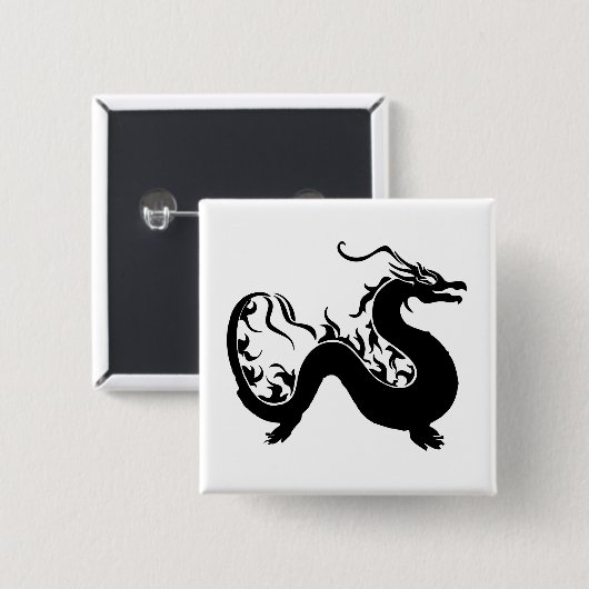Asian Dragon Silhouette Vierkante Button 5,1 Cm (Voorkant /achterkant)