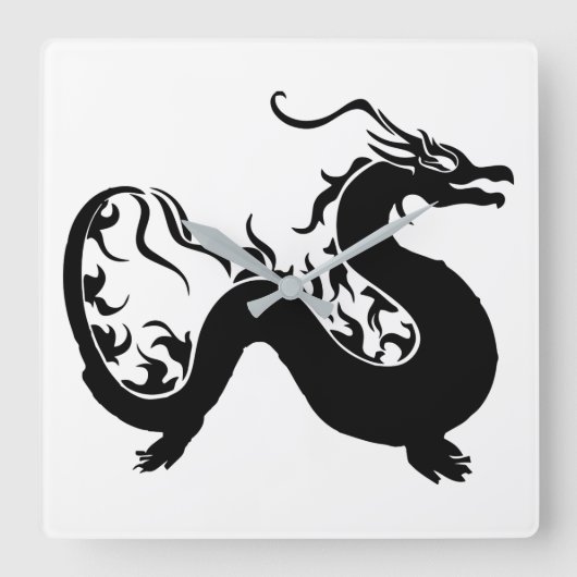 Asian Dragon Silhouette Vierkante Klok (Voorkant)
