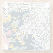 Asian Dragon - Wit op Navy Floral Glazen Onderzetter (Achterkant)