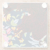 Asian Dragon - Zwart op Navy Floral Glazen Onderzetter (Achterkant)