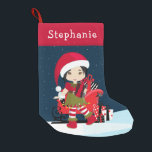 Asian Elf Girl met Rudolph kerststop Kleine Kerstsok<br><div class="desc">Speciaal multicultureel Elf Stocking. Bekijk meer van mijn gepersonaliseerde producten.</div>