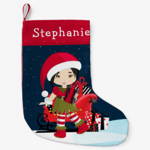 Asian Elf Girl met Rudolph kerststop Kleine Kerstsok