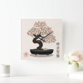 Asian floral bonsai blossom tree graphic design vierkante klok (Huis)