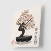 Asian floral bonsai blossom tree graphic design vierkante klok (Hoek)
