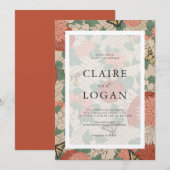 Asian Floral & Butterflies Beige Wedding Kaart (Voorkant / Achterkant)