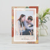 Asian Floral Pattern New Year Holiday Photo Card Kaart (Staand voorkant)
