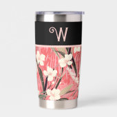 Asian Floral Pink Peach White Chinoiserie Monogram Geïsoleerde Drinkbeker (Links)